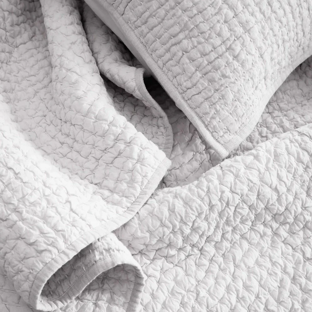 Quince European Linen Cotton Stitch Quilt Set Sz King Cal King White Luxury NEW